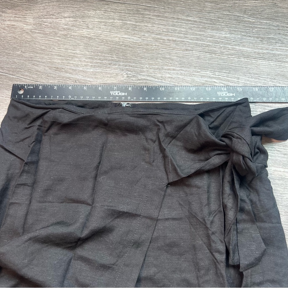 Jason Wu black faux wrap midi skirt linen lined slit tie‎ NWOT Size 6 - Picture 9 of 11